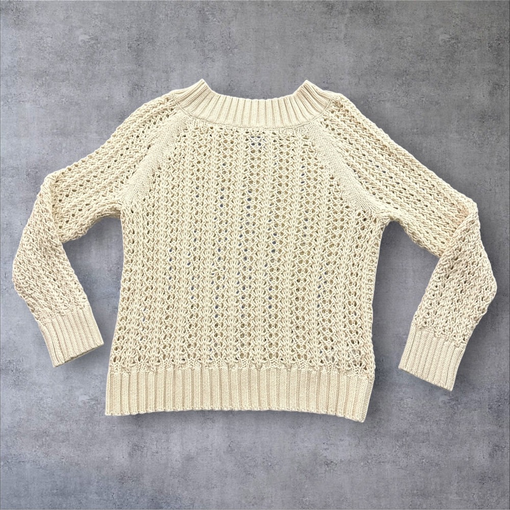 J.Crew Open Knit Crochet Sweater Womens Small Ivory Cream Long Sleeve Boho